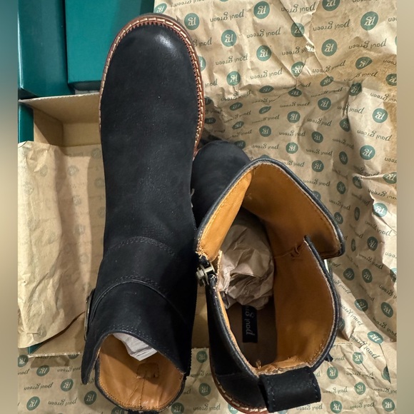 Black leather bootie. Black nubuck leather. Brand new in Box